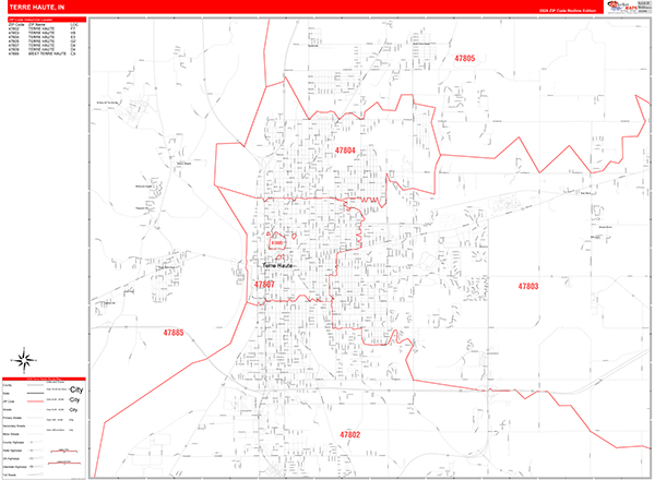 Terre Haute Zip Code Wall Map